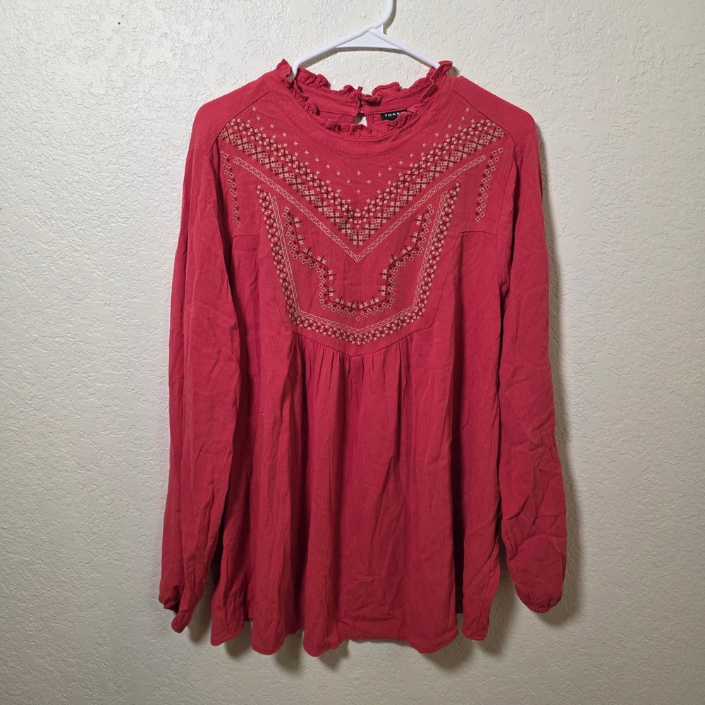 Torrid Long Sleeve Embroidered Bohemian Blouse Burnt Orange Womens 1X